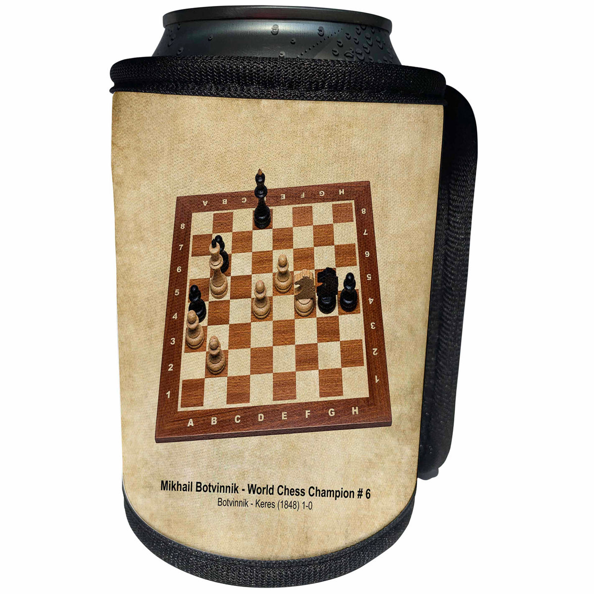 3dRose Alexis Photography - Chess Champions - World Chess Champion Number Six Botvinnik - Can Cooler Bottle Wrap (cc_270286)