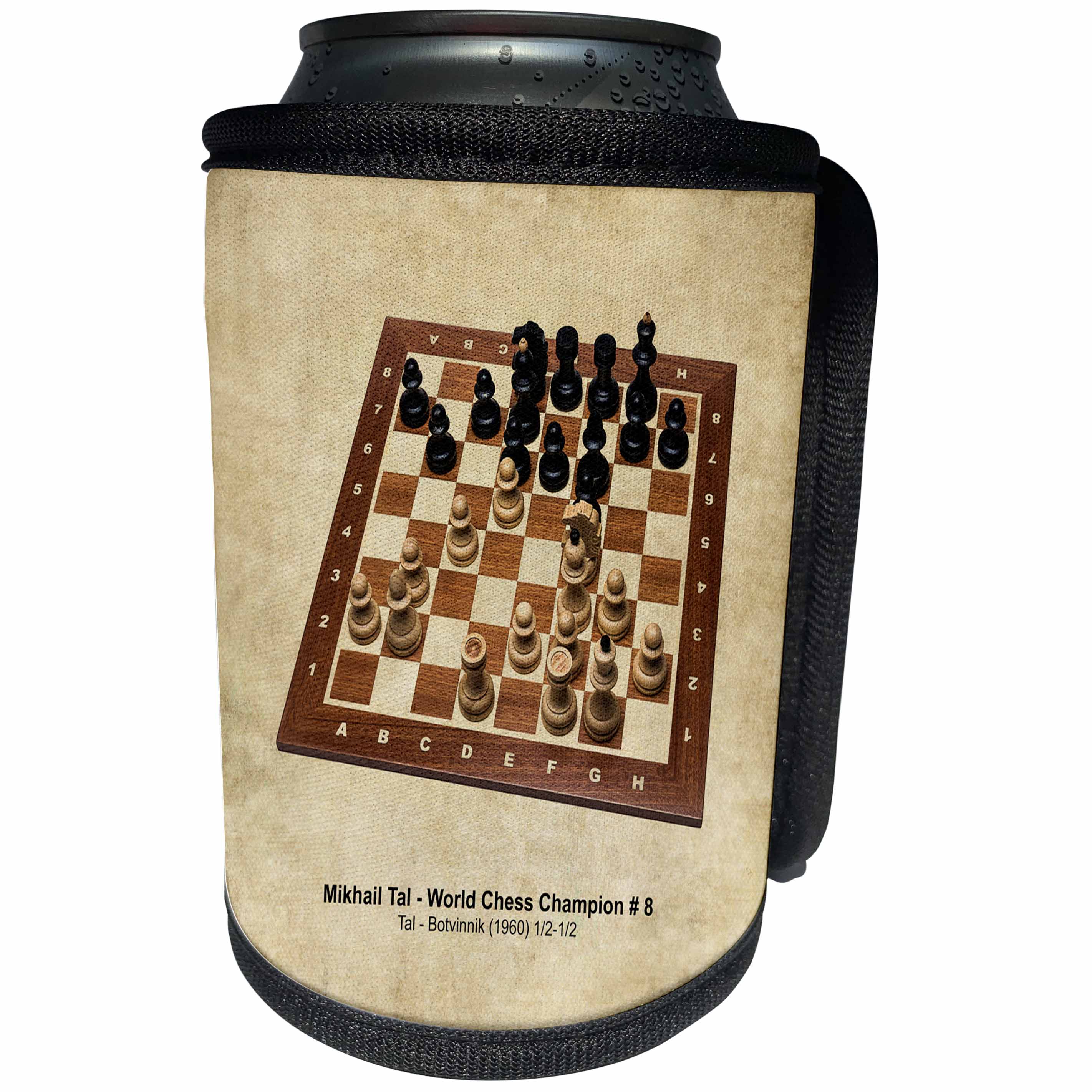 3dRose Alexis Photography - Chess Champions - World Chess Champion Number Eight Tal - Can Cooler Bottle Wrap (cc_270288)