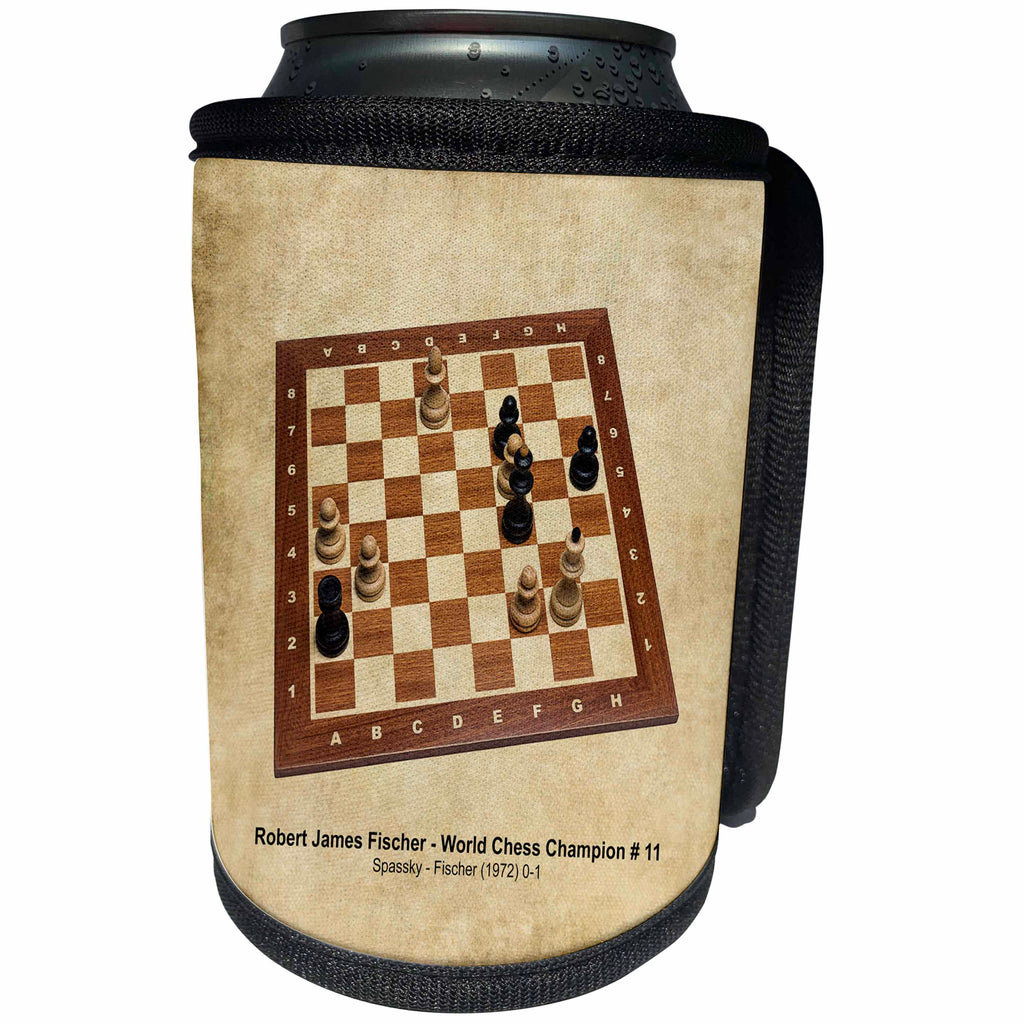 3dRose Alexis Photography - Chess Champions - World Chess Champion Number Eleven Fischer - Can Cooler Bottle Wrap (cc_270291)