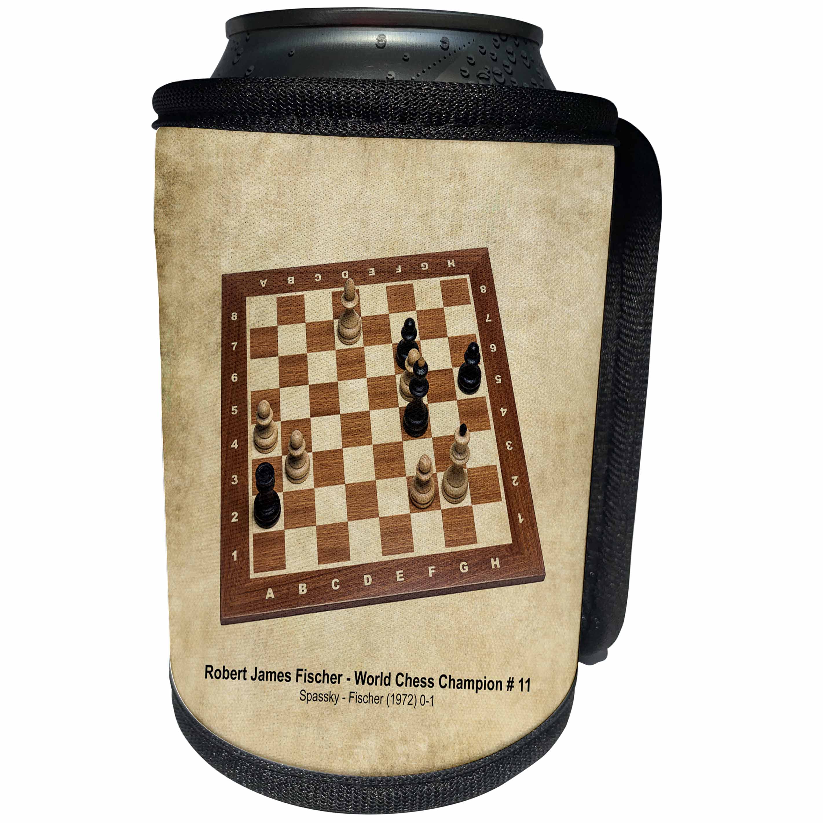 3dRose Alexis Photography - Chess Champions - World Chess Champion Number Eleven Fischer - Can Cooler Bottle Wrap (cc_270291)