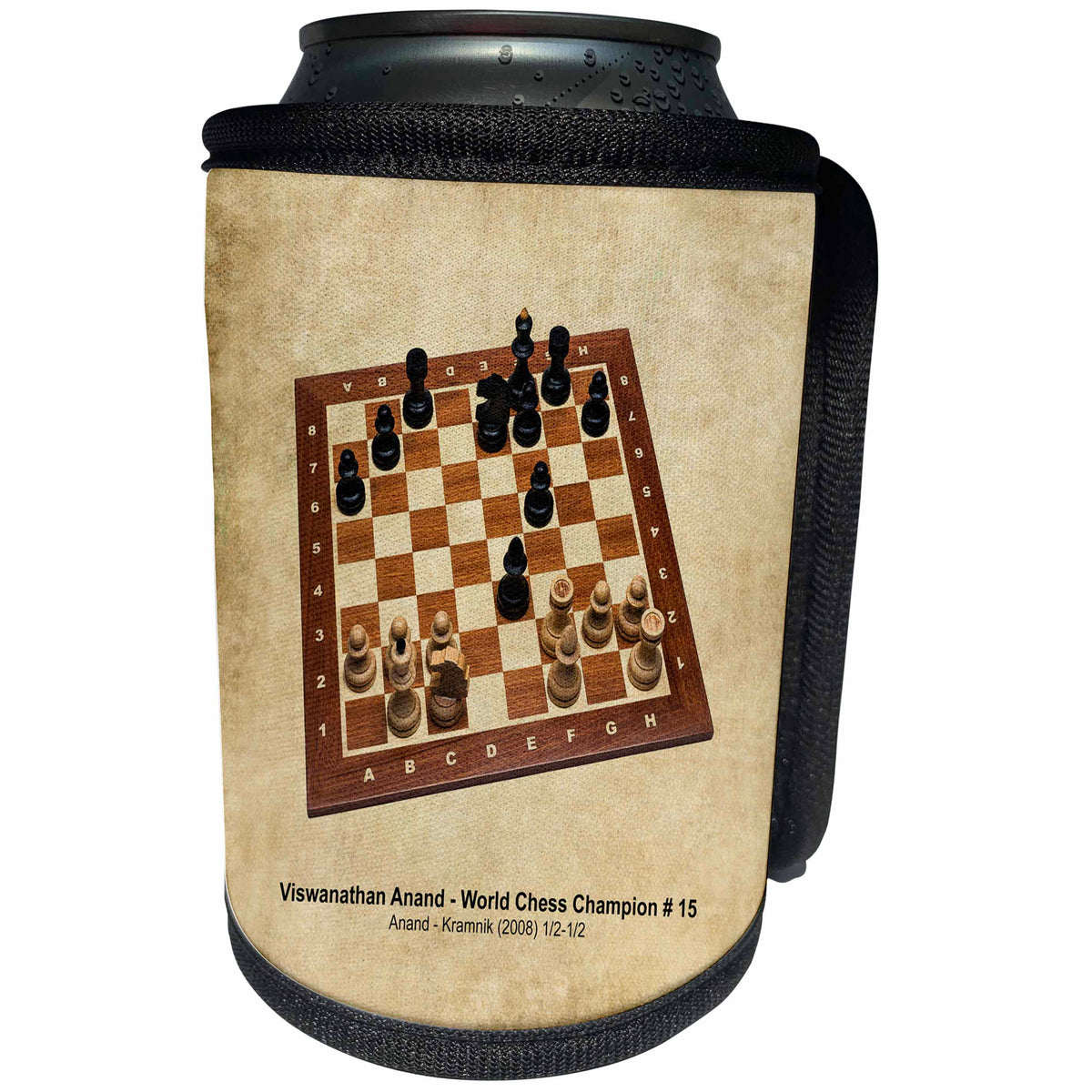 3dRose Alexis Photography - Chess Champions - World Chess Champion Number Fifteen Anand - Can Cooler Bottle Wrap (cc_270295)