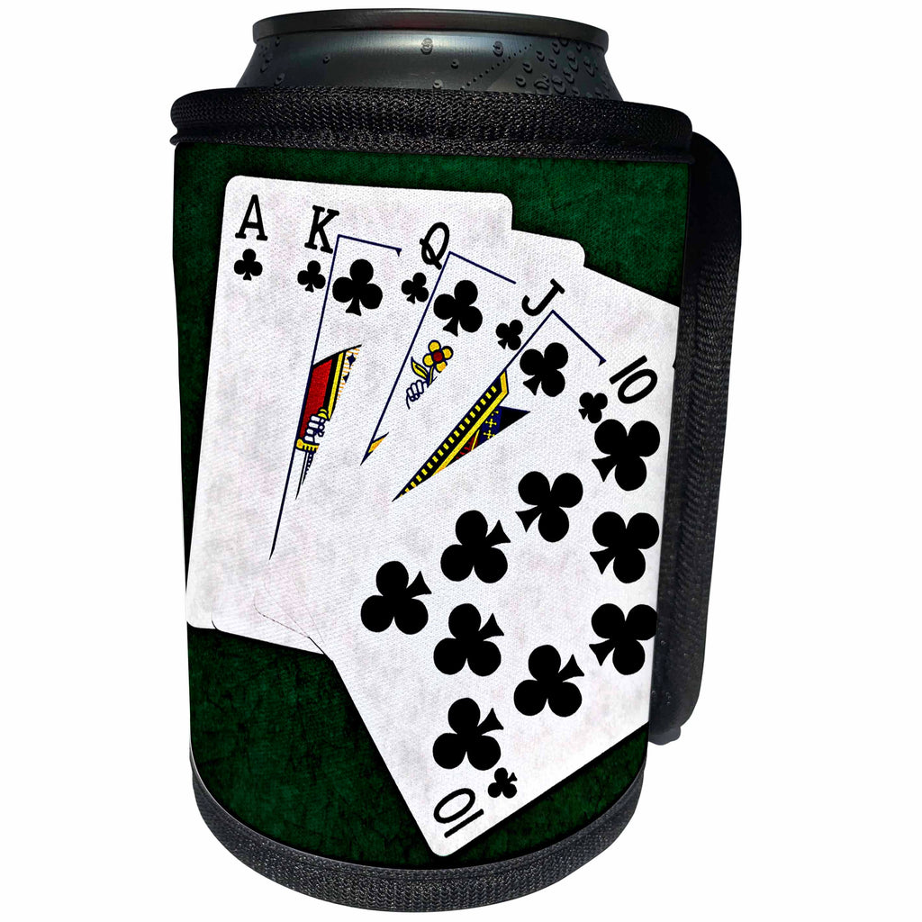 3dRose Alexis Photo-Art - Poker Hands - Poker Hands Royal Flush Clubs - Can Cooler Bottle Wrap (cc_270297)