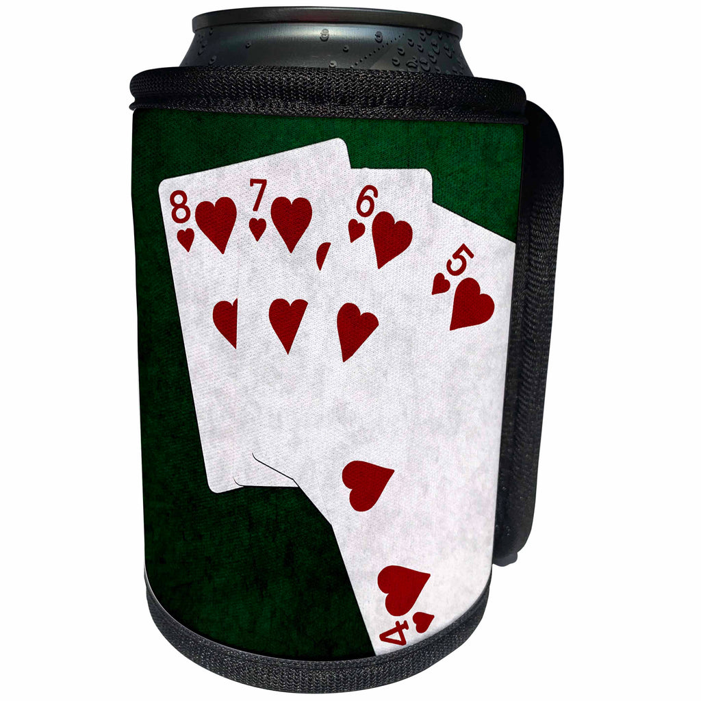 3dRose Alexis Photo-Art - Poker Hands - Poker Hands Straight Flush Hearts - Can Cooler Bottle Wrap (cc_270303)
