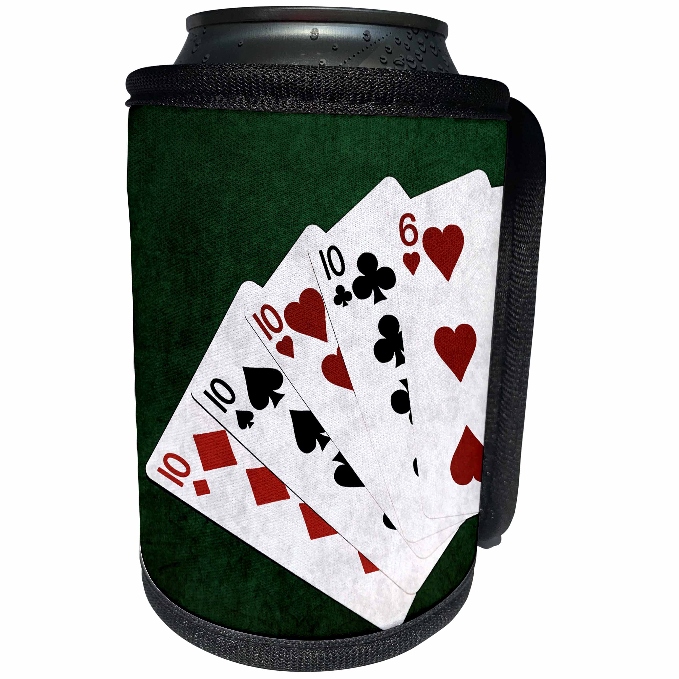 3dRose Alexis Photo-Art - Poker Hands - Poker Hands Four Of A Kind Ten Six - Can Cooler Bottle Wrap (cc_270308)
