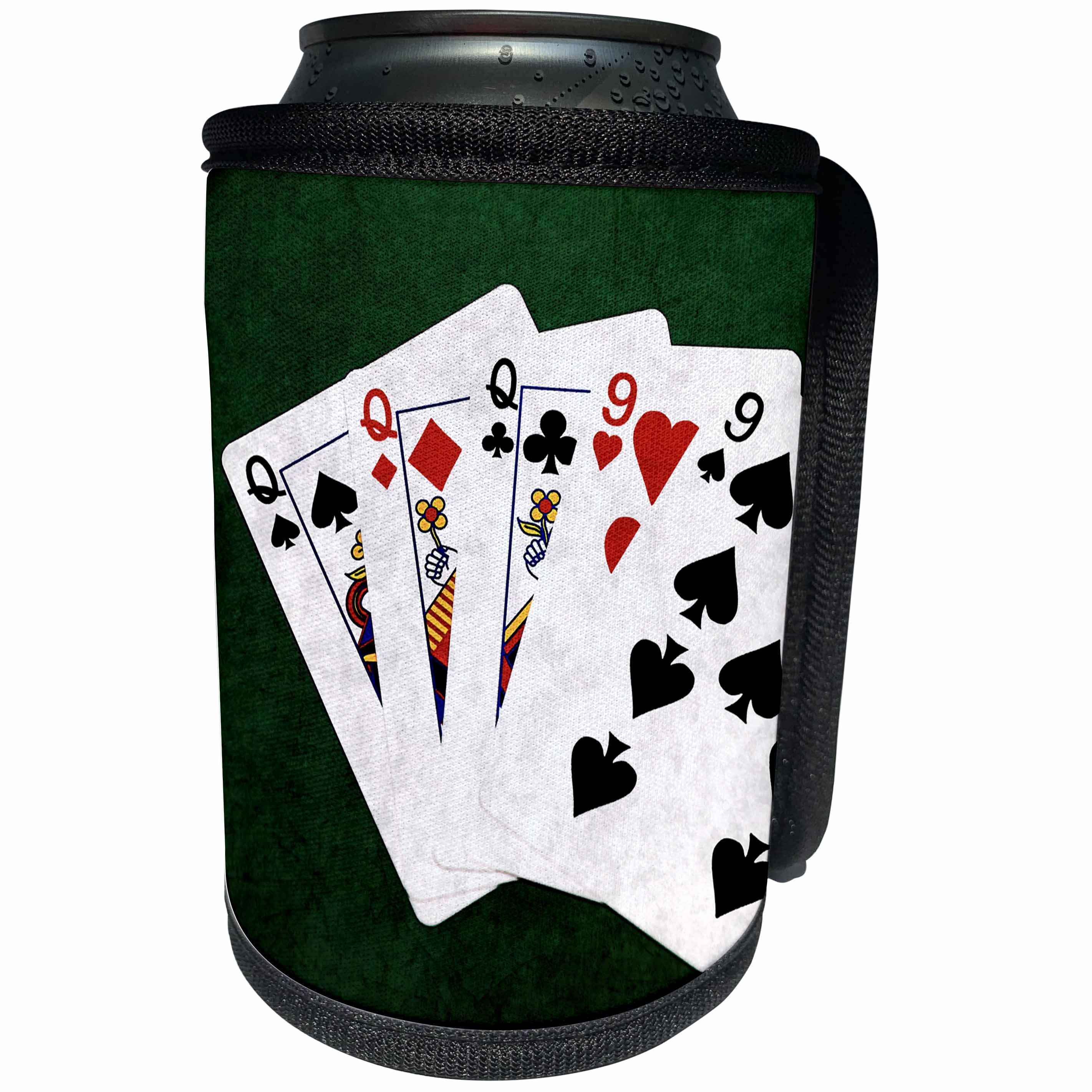 3dRose Alexis Photo-Art - Poker Hands - Poker Hands Full House Queen Nine - Can Cooler Bottle Wrap (cc_270309)