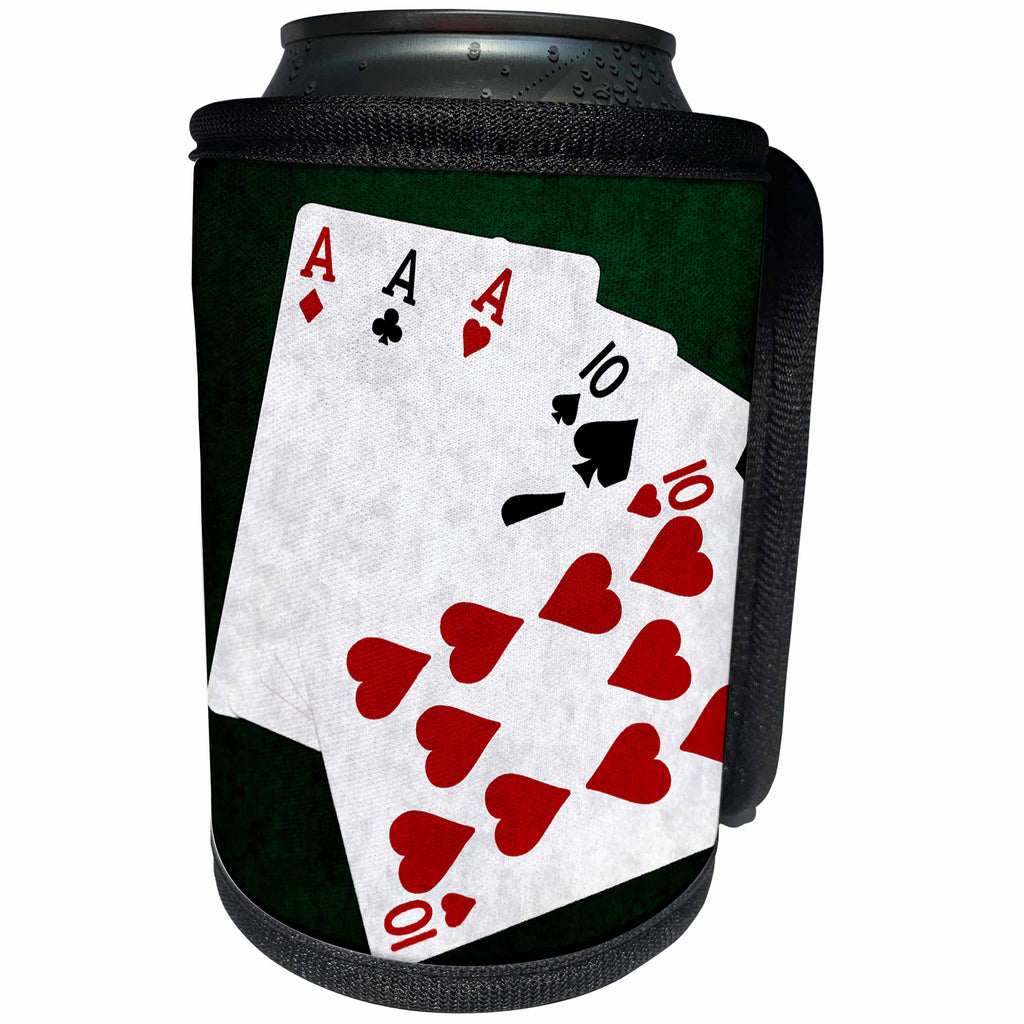 3dRose Alexis Photo-Art - Poker Hands - Poker Hands Full House Ace Ten - Can Cooler Bottle Wrap (cc_270310)