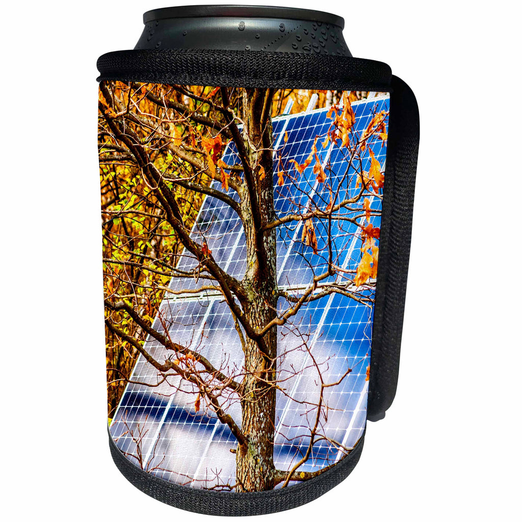 3dRose Alexis Photo-Art - Objects - Blue solar power panel in the autumn forest. Photosynthesis - Can Cooler Bottle Wrap (cc_270321)