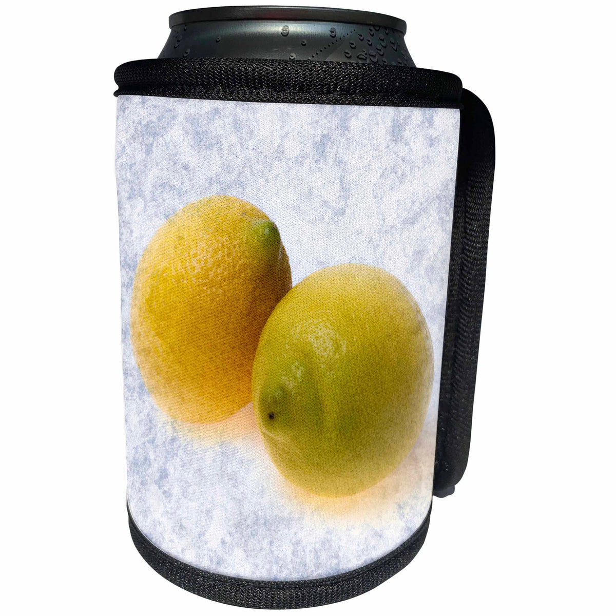 3dRose Alexis Photography - Food Lemon - Two yellow lemons, textured background - Can Cooler Bottle Wrap (cc_270339)