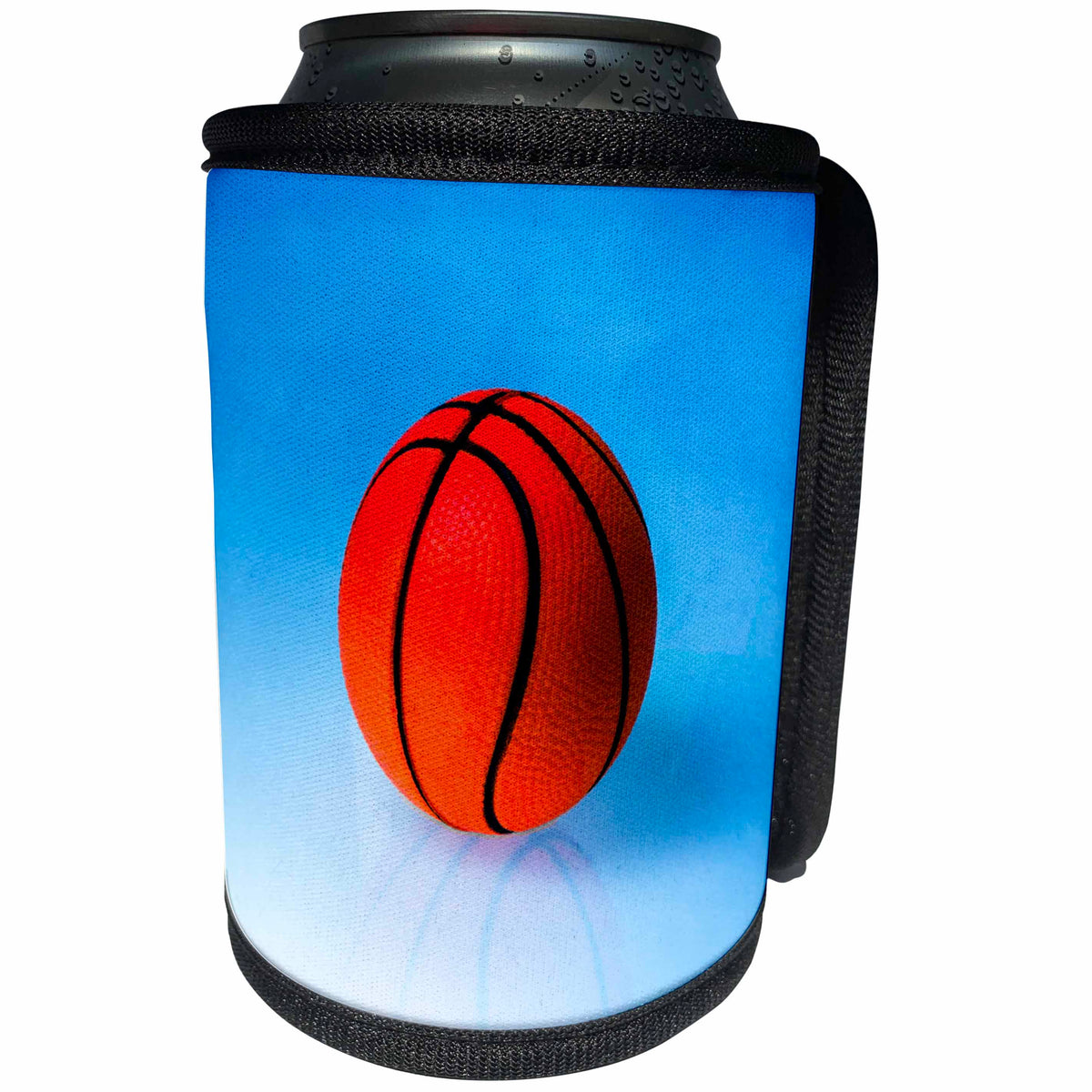 3dRose Alexis Photography - Objects - Orange toy basketball ball on blue background - Can Cooler Bottle Wrap (cc_270378)
