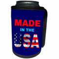 3dRose Alexis Design - America - Made in the USA text. Flag over the USA. Blue background - Can Cooler Bottle Wrap (cc_270544)