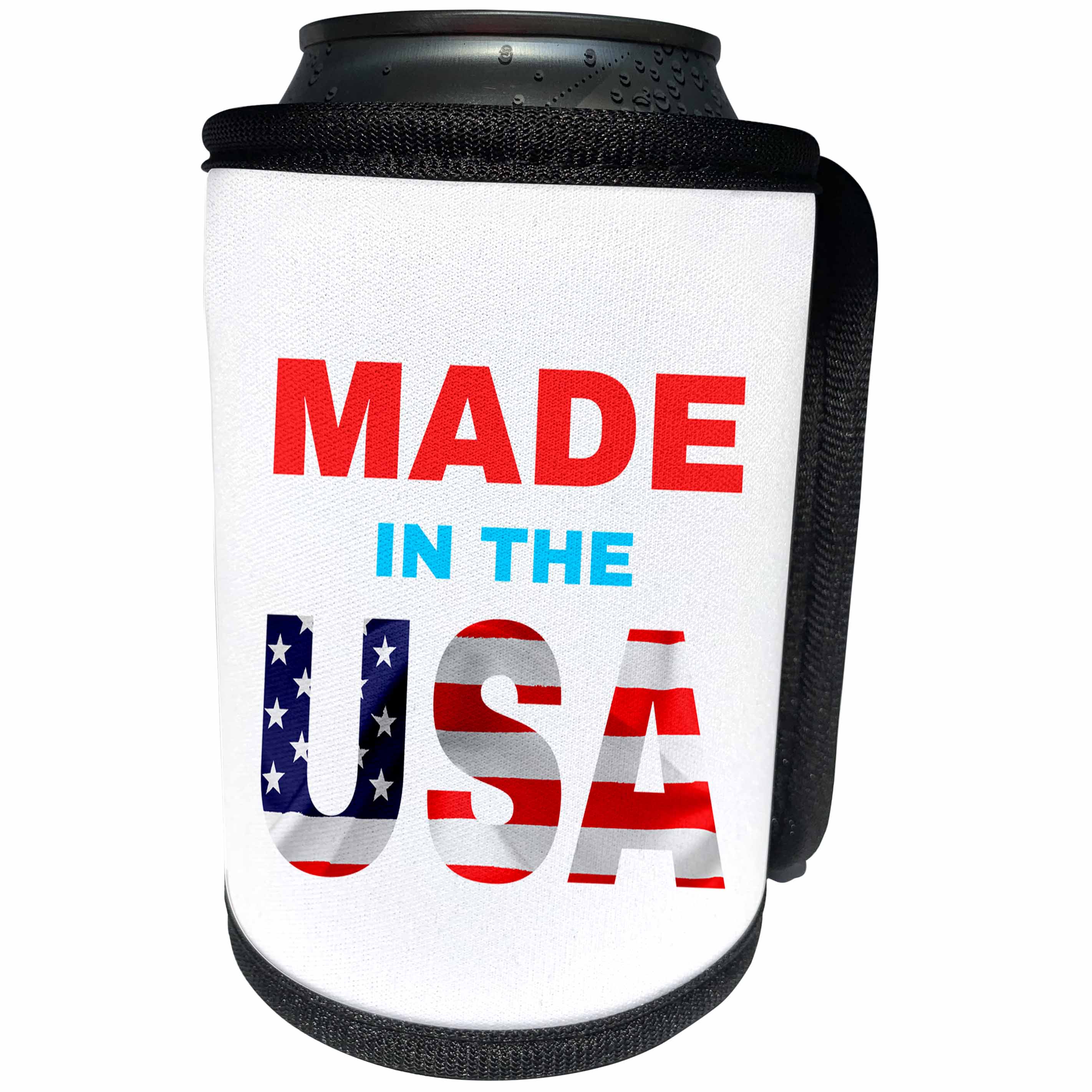3dRose Alexis Design - America - Made in the USA text. Flag over the USA. White background - Can Cooler Bottle Wrap (cc_270545)