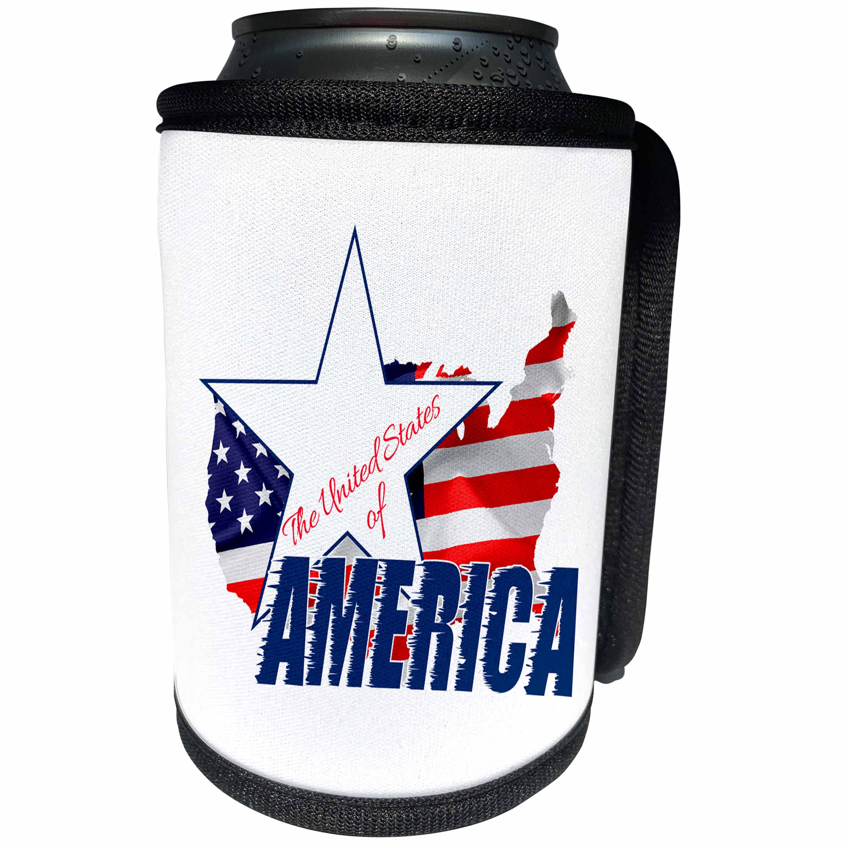 3dRose Alexis Design - America - Map and Flag of the USA, text The United States of America on white - Can Cooler Bottle Wrap (cc_270549)