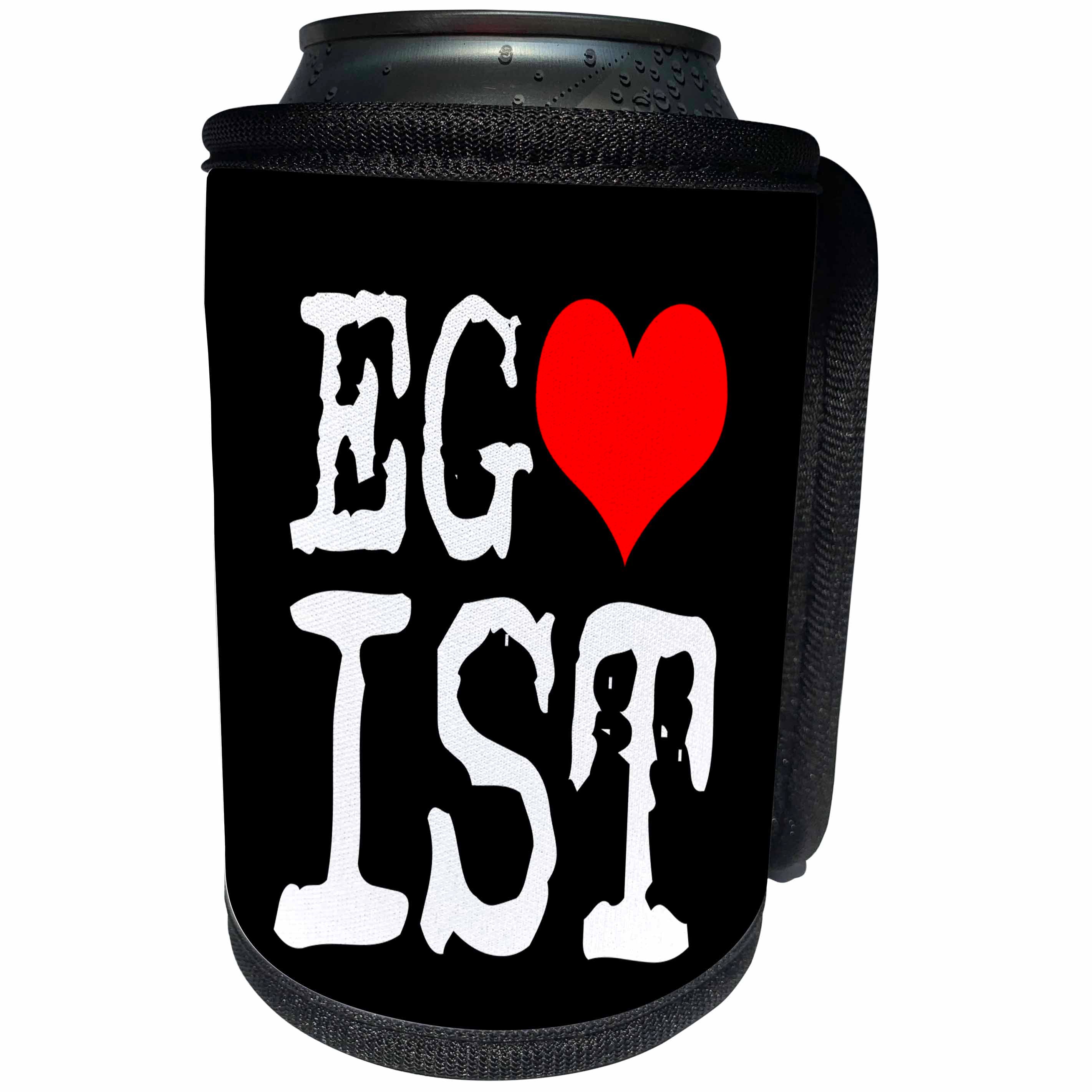 3dRose Alexis Design - Funny - White Egoist text and a red heart, black background - Can Cooler Bottle Wrap (cc_270553)