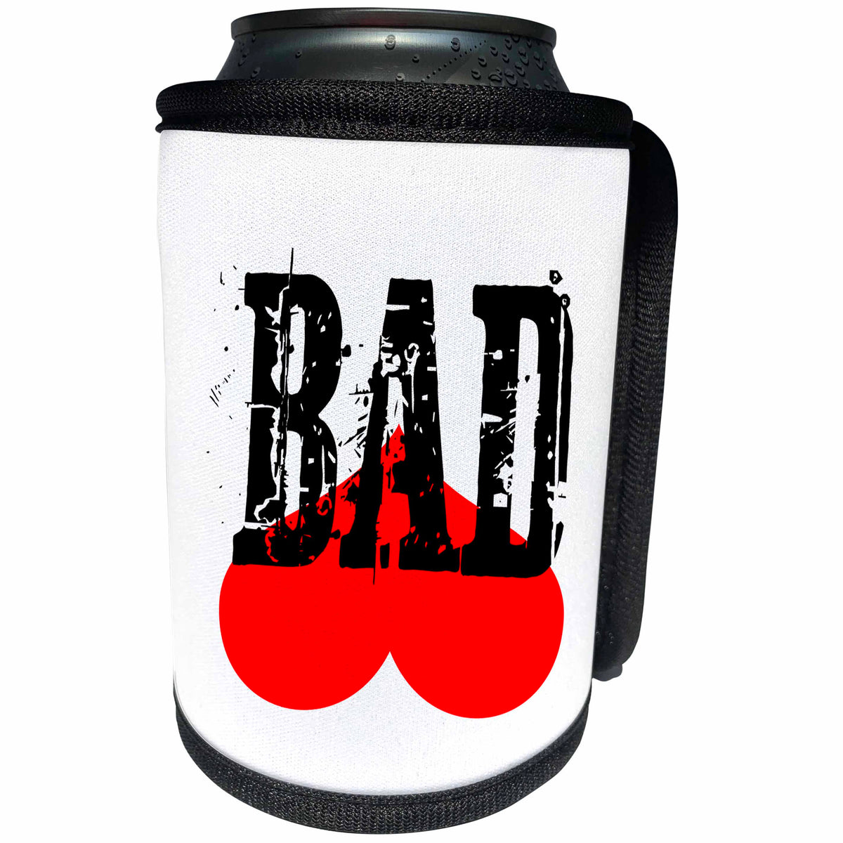 3dRose Alexis Design - Funny - Black text BAD above a red heart turned upside down - Can Cooler Bottle Wrap (cc_270554)