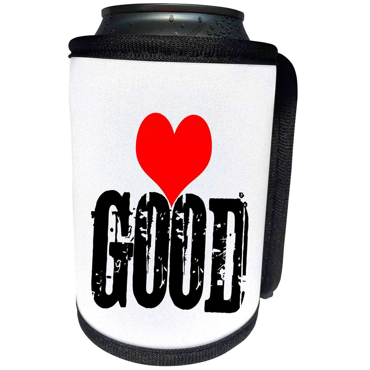 3dRose Alexis Design - Funny - Black text GOOD and a red heart on top. White background - Can Cooler Bottle Wrap (cc_270556)