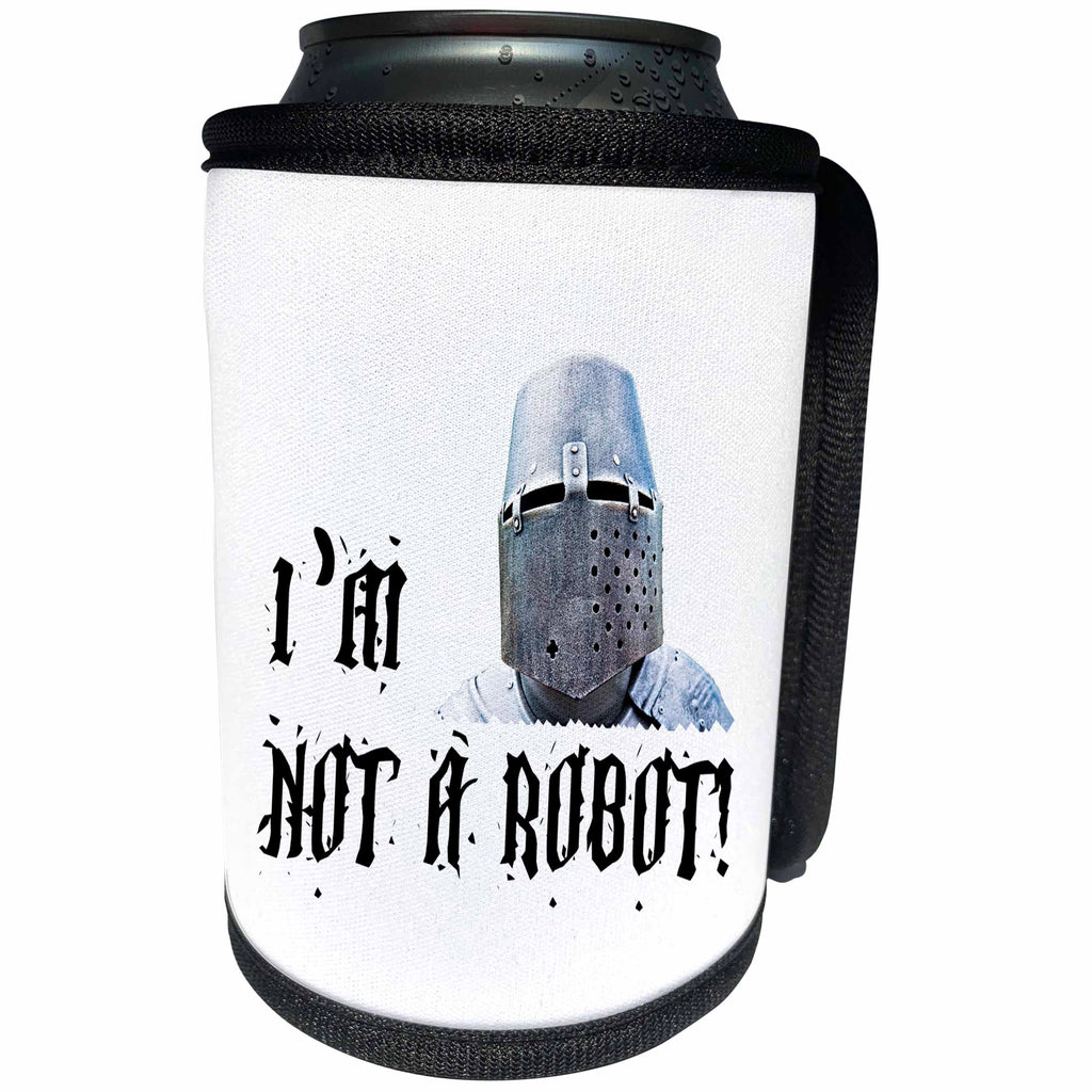 3dRose Alexis Design - Funny Knight - Medieval Knight, I am Not A Robot. White background - Can Cooler Bottle Wrap (cc_270564)
