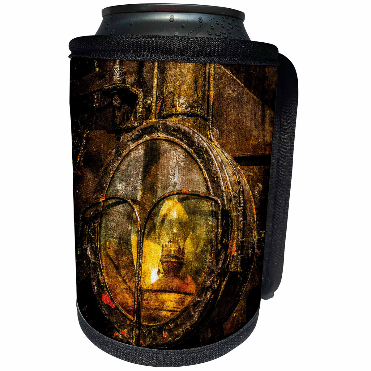 3dRose Alexis Photography - Transport Railroad - Ancient Locomotive Headlight. Oil lamp Inside. Stylized Photo - Can Cooler Bottle Wrap (cc_270612)