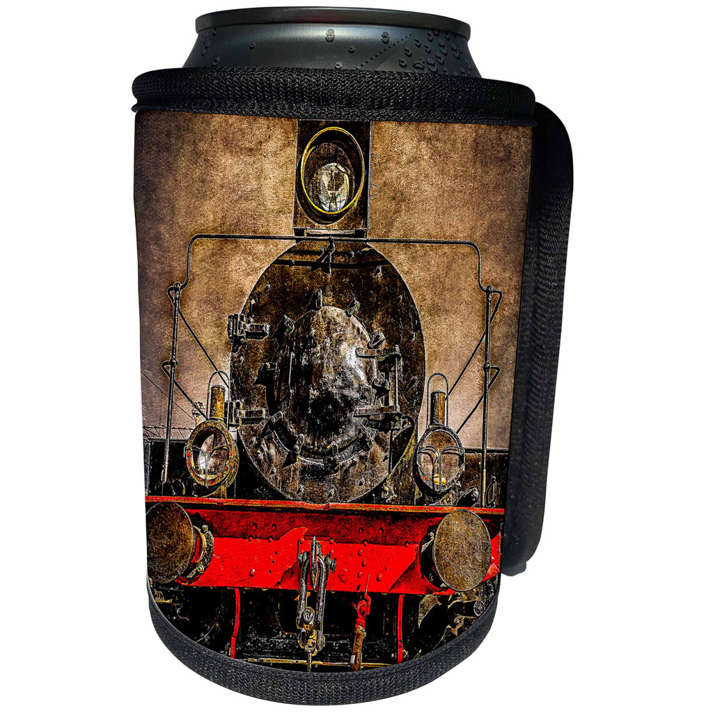 3dRose Alexis Photography - Transport Railroad - Frontal view of an ancient steam locomotive. Stylized photo - Can Cooler Bottle Wrap (cc_270621)