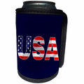 3dRose Alexis Design - America - USA text, the American Flag over the letters. Blue background - Can Cooler Bottle Wrap (cc_270651)