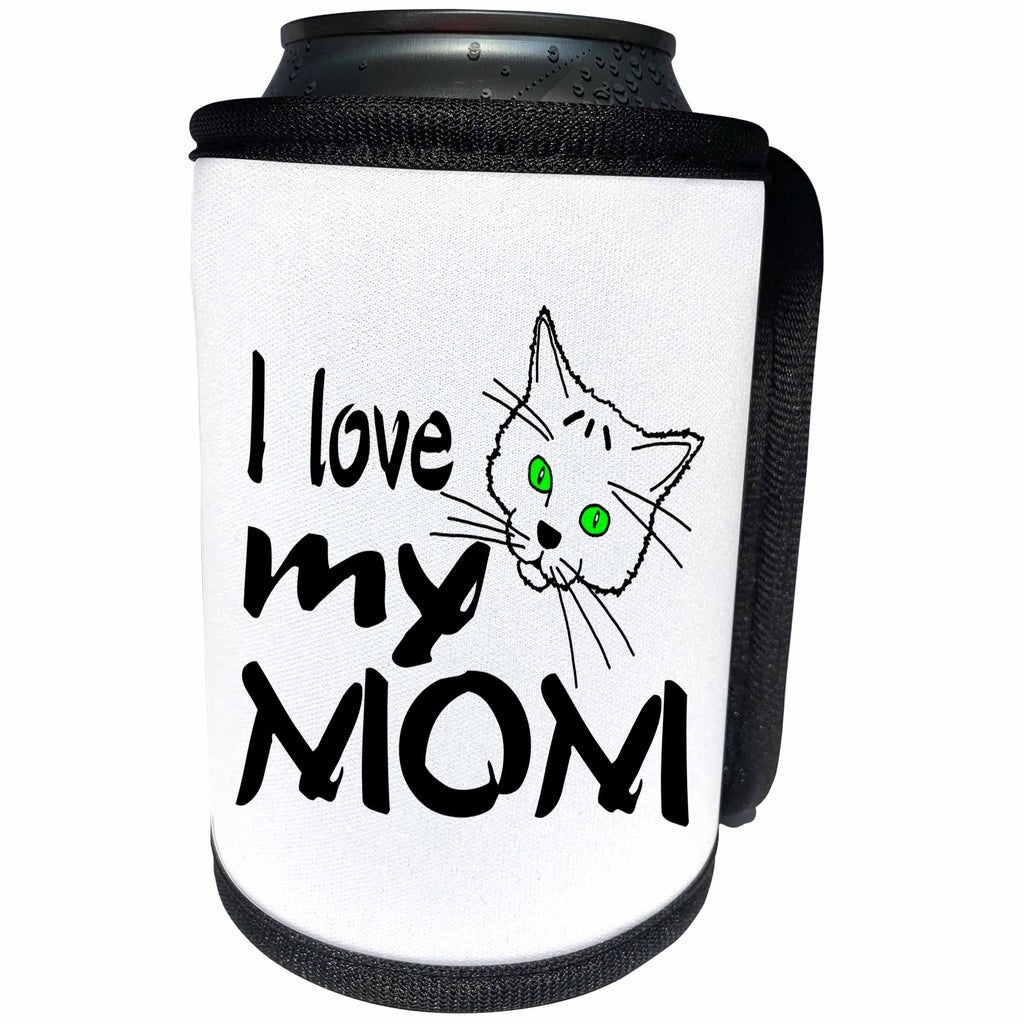 3dRose Alexis Design - Funny Cats - Funny cat face, the text I Love My Mom. White background - Can Cooler Bottle Wrap (cc_270653)