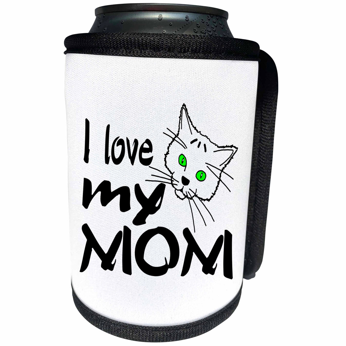 3dRose Alexis Design - Funny Cats - Funny cat face, the text I Love My Mom. White background - Can Cooler Bottle Wrap (cc_270653)