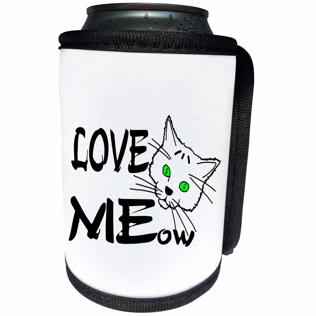 3dRose Alexis Design - Funny Cats - Funny cat face, the text Love MEow. White background - Can Cooler Bottle Wrap (cc_270655)