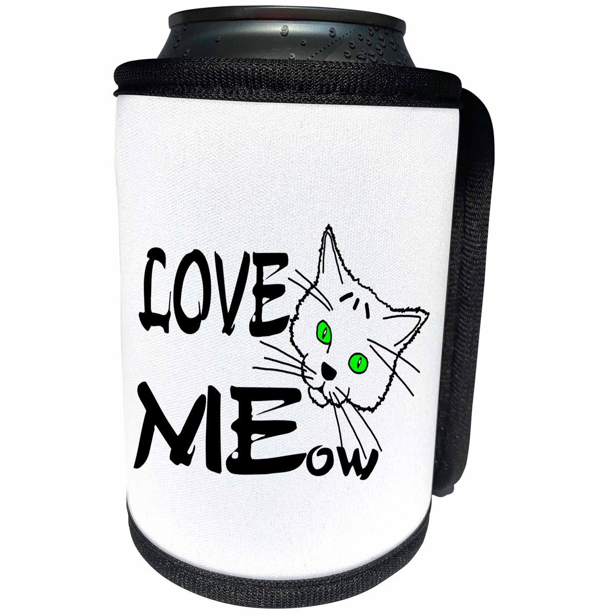 3dRose Alexis Design - Funny Cats - Funny cat face, the text Love MEow. White background - Can Cooler Bottle Wrap (cc_270655)