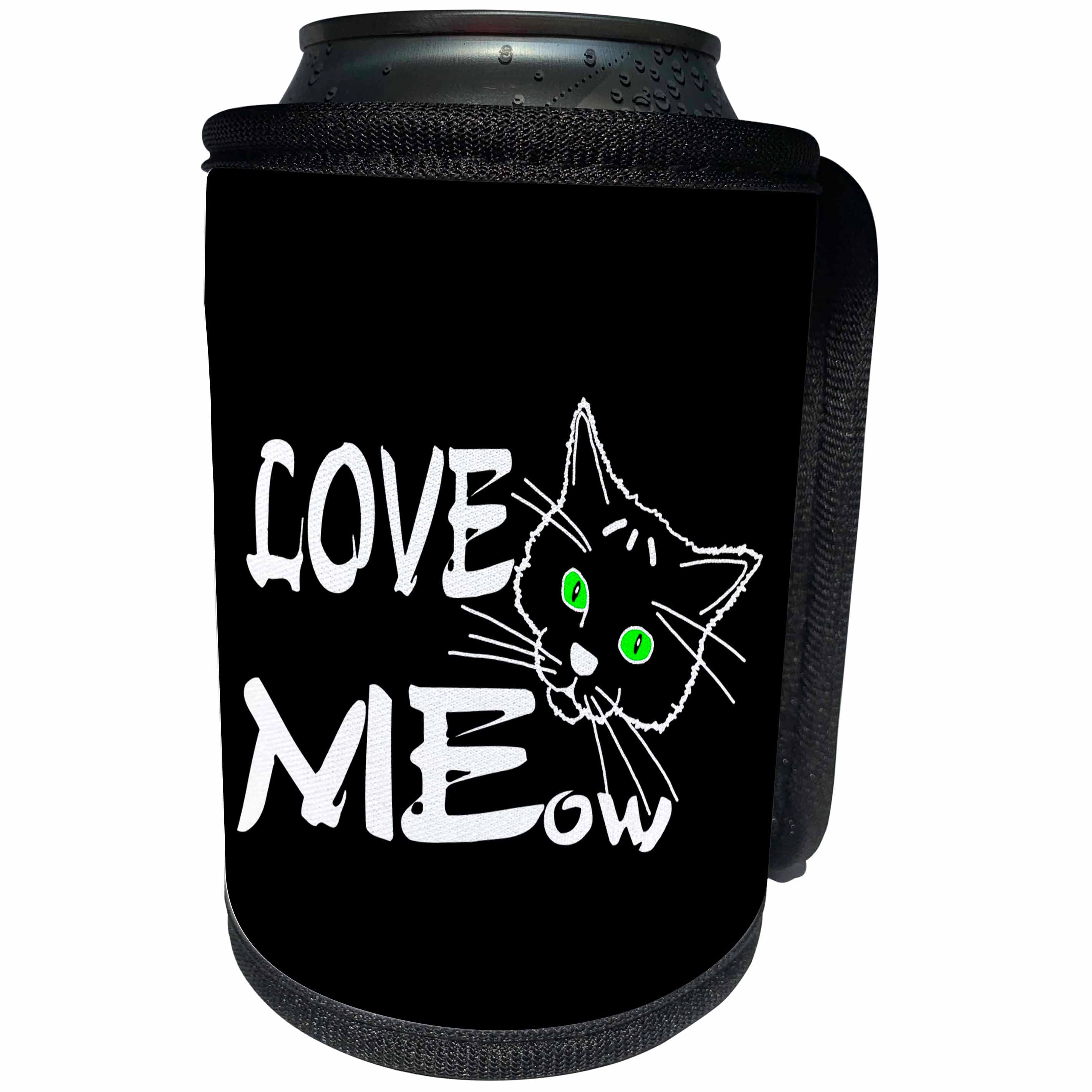 3dRose Alexis Design - Funny Cats - Funny cat face, the text Love MEow. Black background - Can Cooler Bottle Wrap (cc_270656)