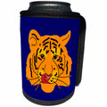 3dRose Alexis Design - Tiger - Funny orange tiger licks its lips. Eyes contact. Blue background - Can Cooler Bottle Wrap (cc_270666)
