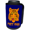 3dRose Alexis Design - Tiger - Funny orange tiger licks its lips. Free Hugs. Blue background - Can Cooler Bottle Wrap (cc_270668)
