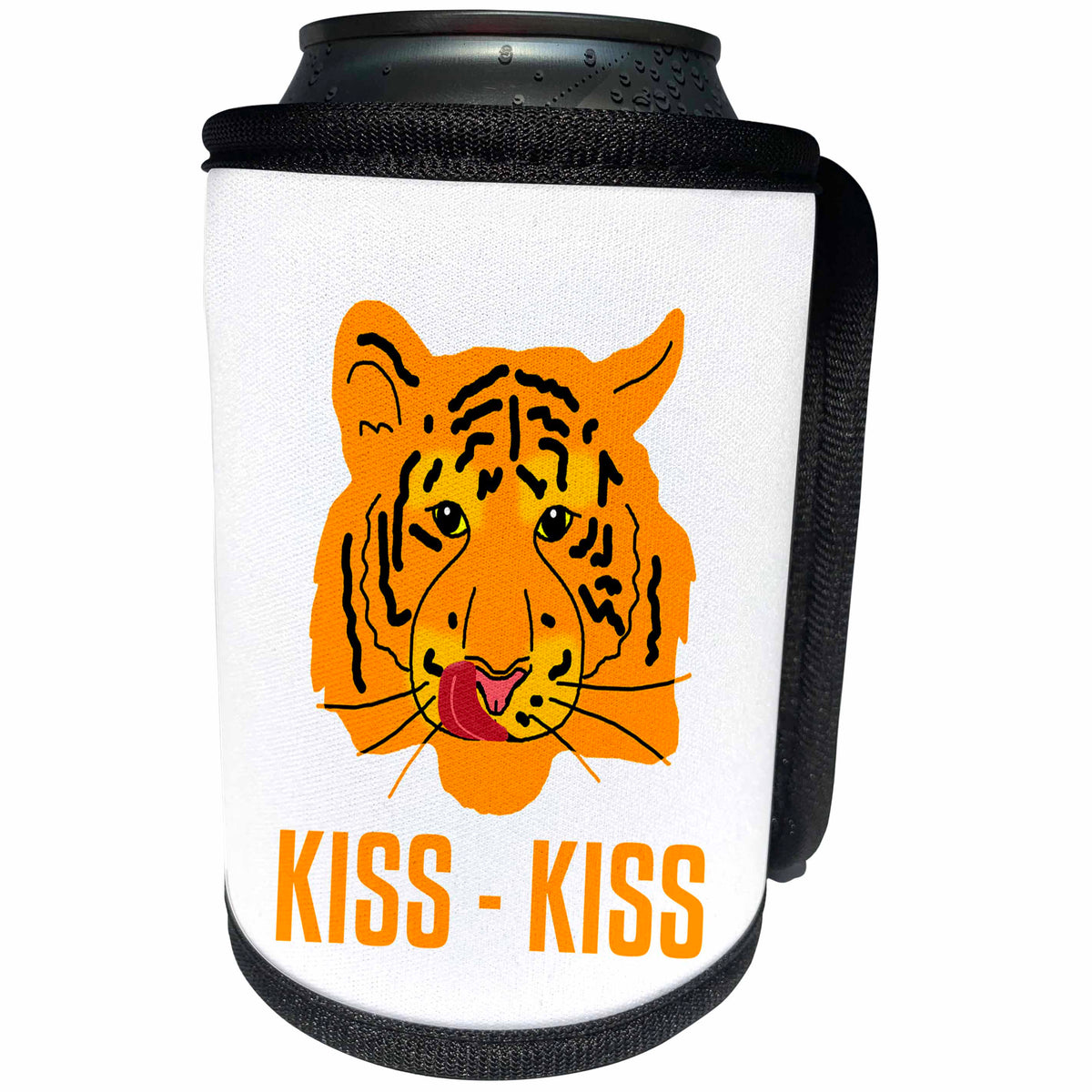 3dRose Alexis Design - Tiger - Funny orange tiger licks its lips. Kiss. White background - Can Cooler Bottle Wrap (cc_270671)