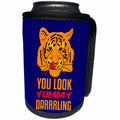 3dRose Alexis Design - Tiger - Funny orange tiger licks its lips. You Look Yummy. Blue background - Can Cooler Bottle Wrap (cc_270672)