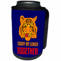 3dRose Alexis Design - Tiger - Funny orange tiger licks its lips. We Lunch Together. Blue background - Can Cooler Bottle Wrap (cc_270674)