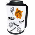 3dRose Alexis Design - Tiger - Tiger face footsteps, scars. The text Proud Tiger Tamer on white - Can Cooler Bottle Wrap (cc_270678)