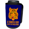 3dRose Alexis Design - Tiger - Funny orange tiger licks its lips. A Tamer A Day. Blue background - Can Cooler Bottle Wrap (cc_270679)