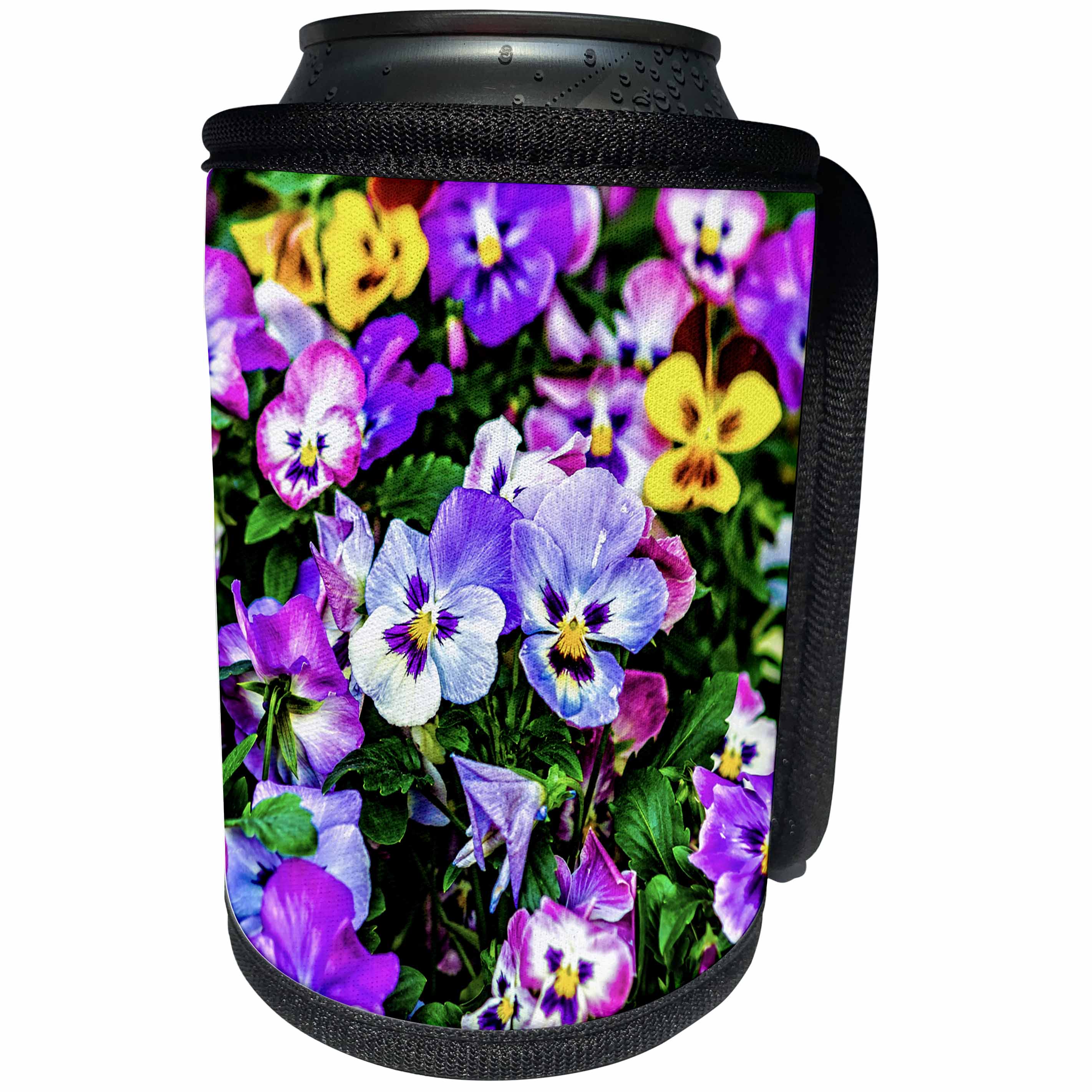 3dRose Alexis Photography - Flowers Pansy - Purple and blue pansy flowers on a flowerbed - Can Cooler Bottle Wrap (cc_270756)
