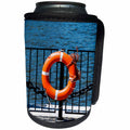 3dRose Alexis Photography - Objects - Orange life buoy ring with a rope by the water - Can Cooler Bottle Wrap (cc_270775)