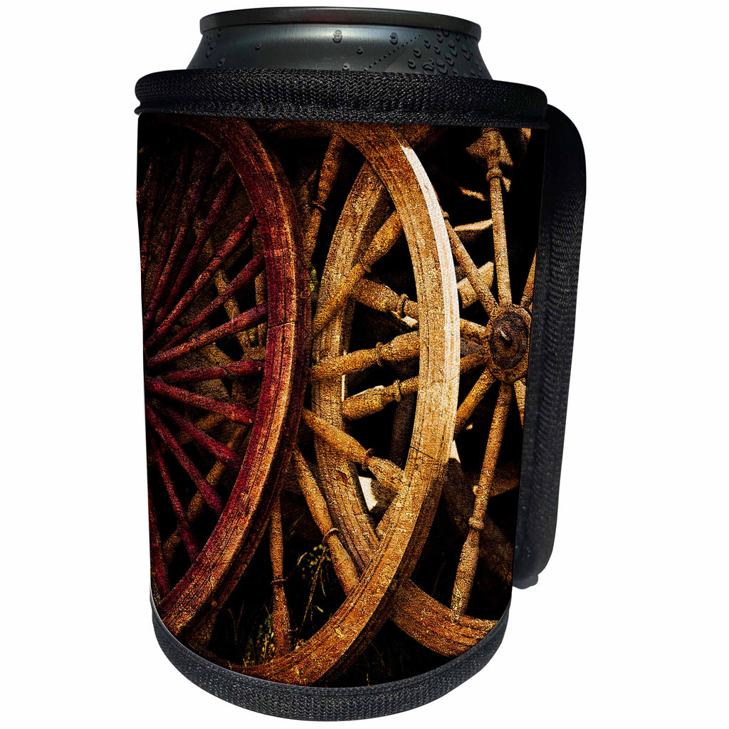 3dRose Alexis Photography - Objects - Golden age technologies - spinning wheels spare parts. Stylized photo - Can Cooler Bottle Wrap (cc_270867)