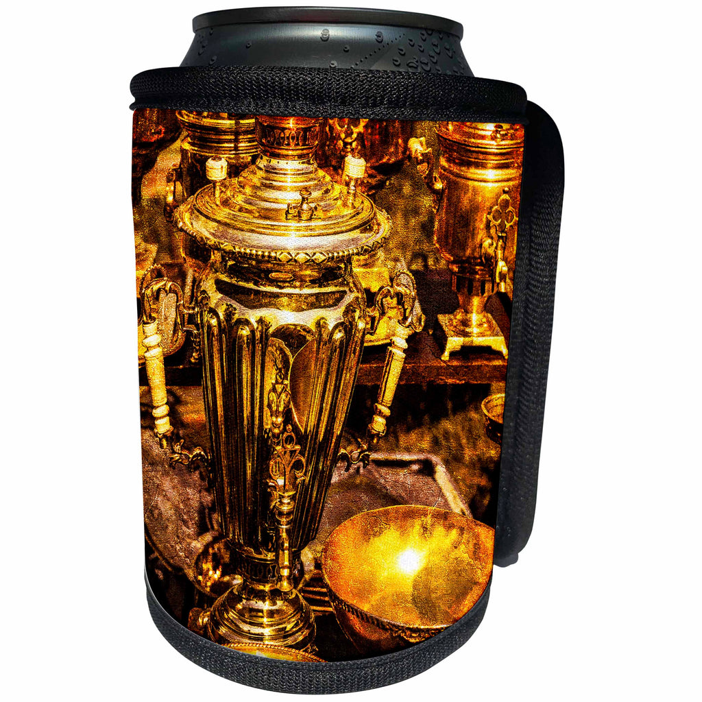 3dRose Alexis Photography - Objects - Golden age technologies - Samovar or fire tea pot. Stylized photo - Can Cooler Bottle Wrap (cc_270870)