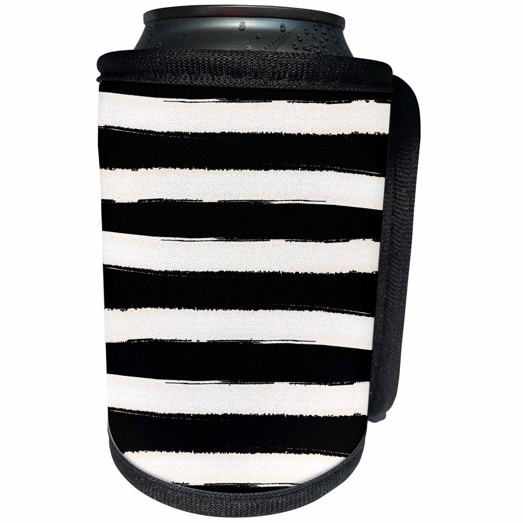 3dRose PS Chic - Picturing Black White Watercolor Stripes - Can Cooler Bottle Wrap (cc_270980)