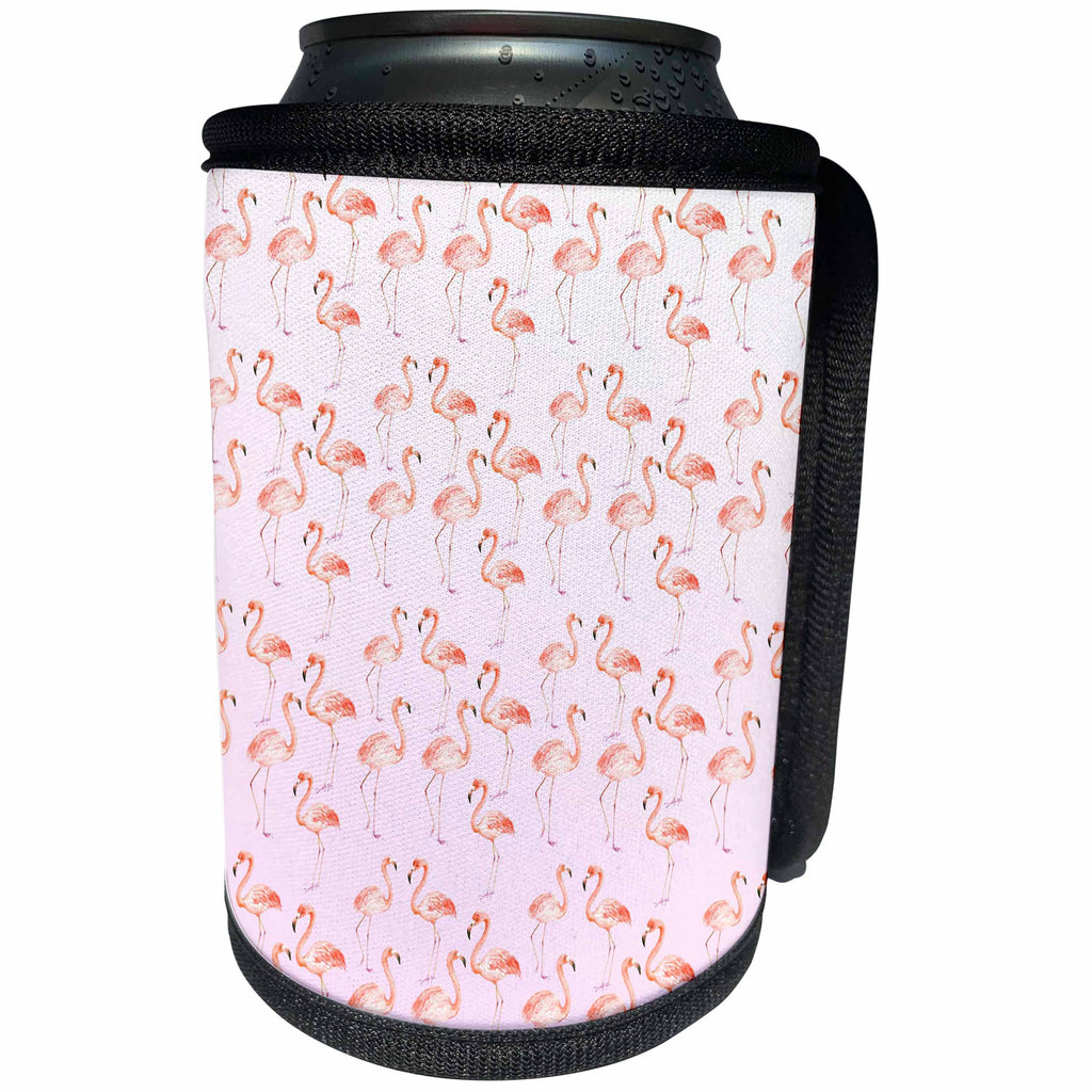 3dRose PS Animals - Picturing Pink Flamingos Watercolor - Can Cooler Bottle Wrap (cc_270985)