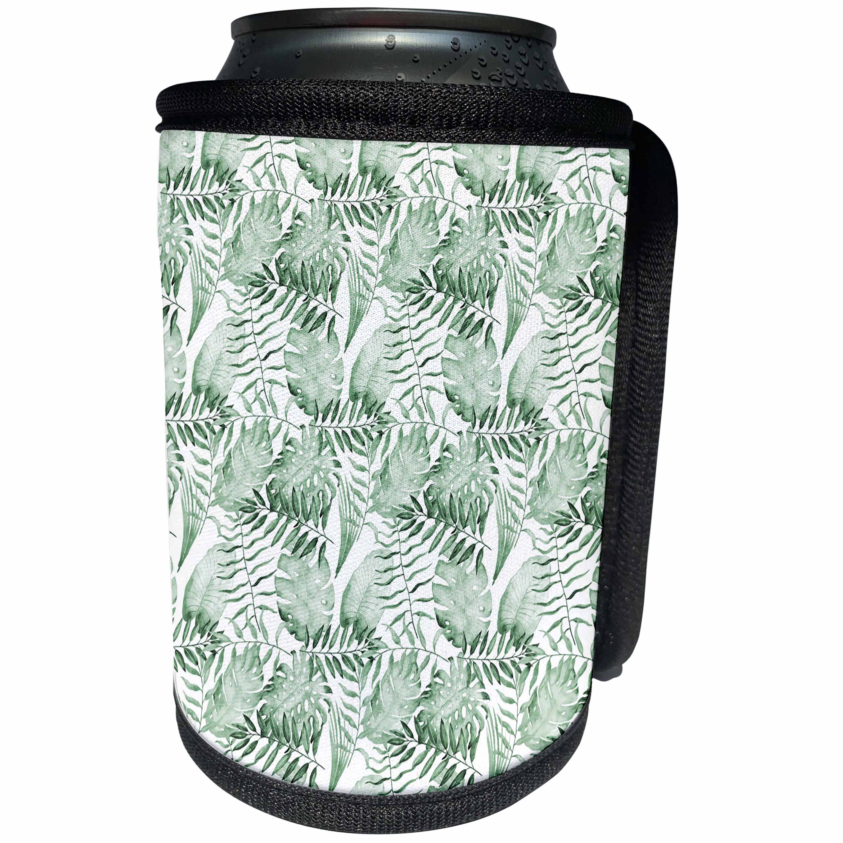 3dRose PS Chic - Picturing Tropical Green Watercolor Leaves - Can Cooler Bottle Wrap (cc_270988)