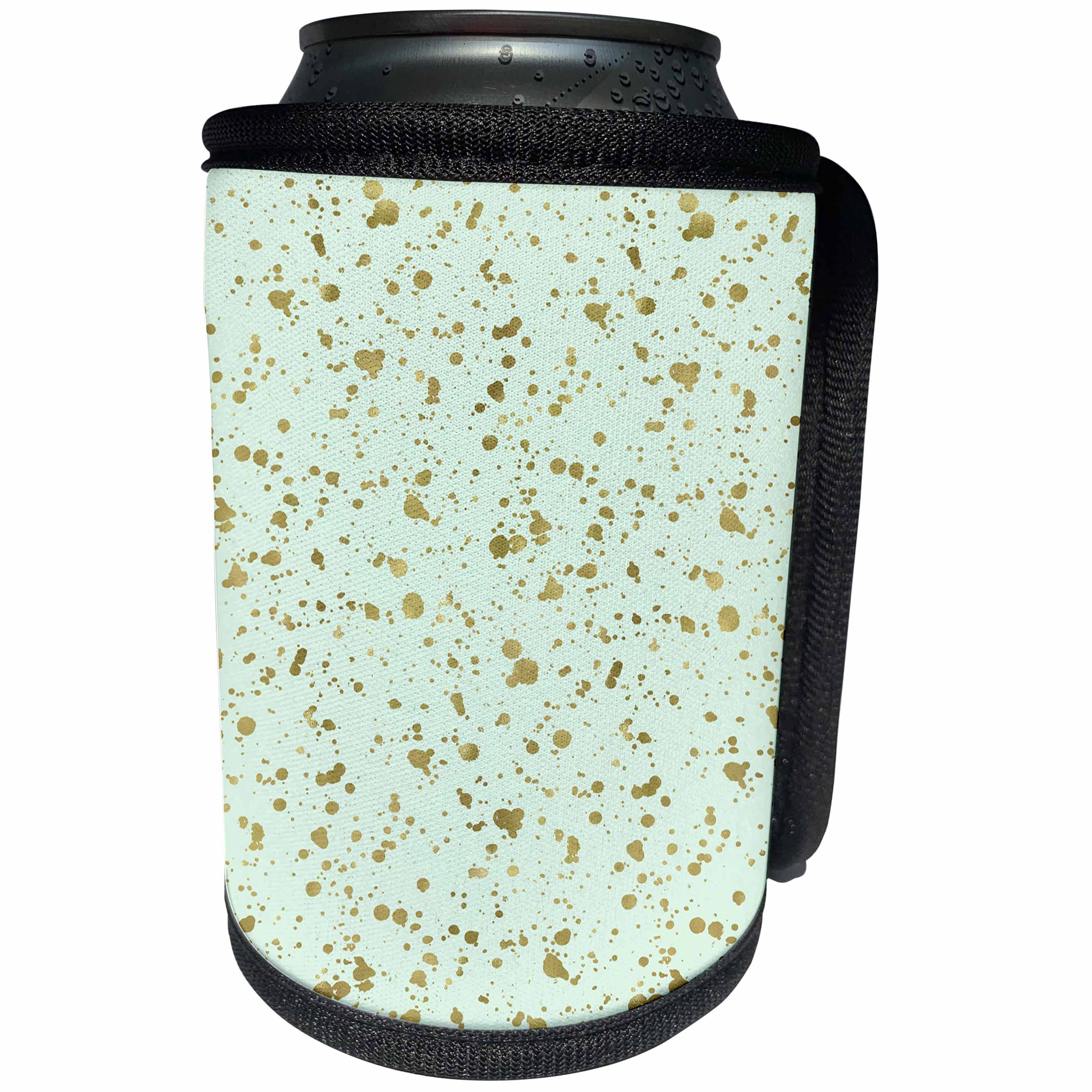 3dRose PS Chic - Picturing Mint Gold Splatters - Can Cooler Bottle Wrap (cc_270992)