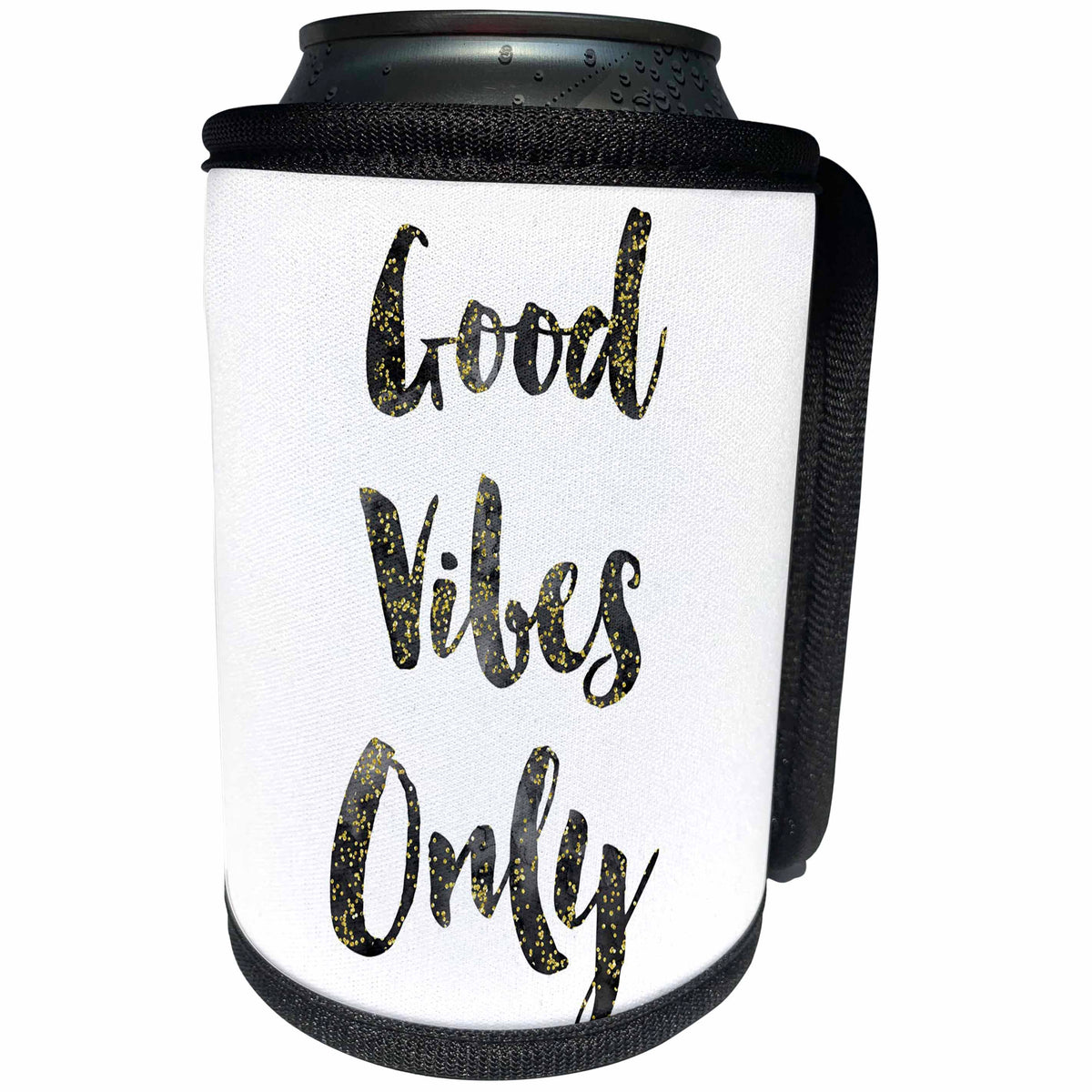 3dRose PS Inspiration - Picturing Gold Black Confetti Good Vibes Only - Can Cooler Bottle Wrap (cc_271020)
