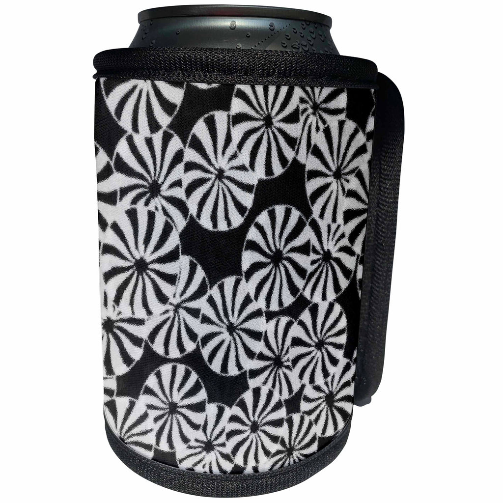 3dRose Florene Black n White - Peppermint Black - Can Cooler Bottle Wrap (cc_27103)