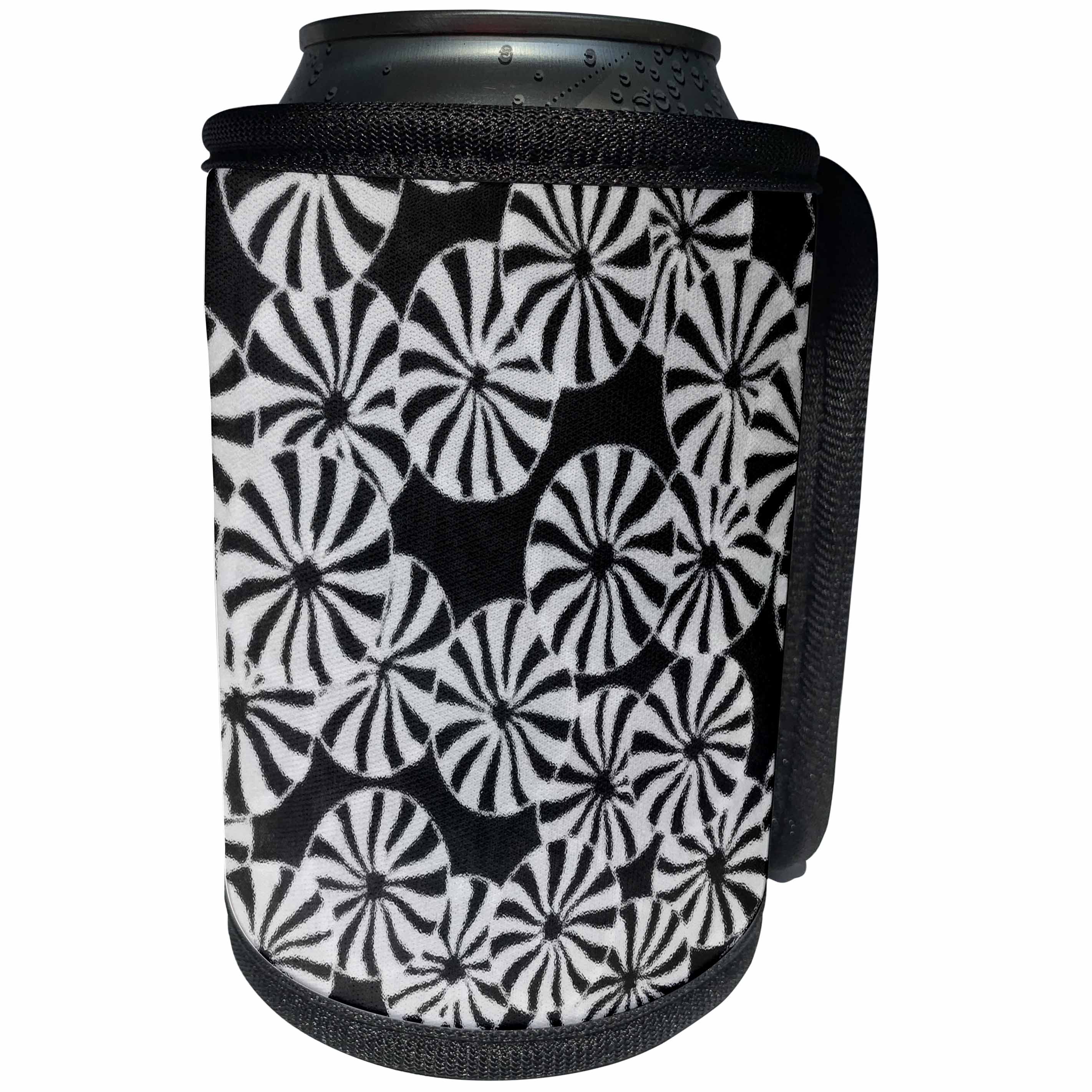 3dRose Florene Black n White - Peppermint Black - Can Cooler Bottle Wrap (cc_27103)