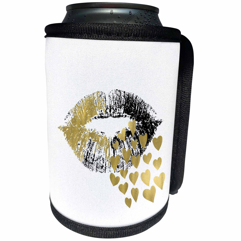 3dRose PS Chic - Picturing Gold Hearts Kiss - Can Cooler Bottle Wrap (cc_271030)