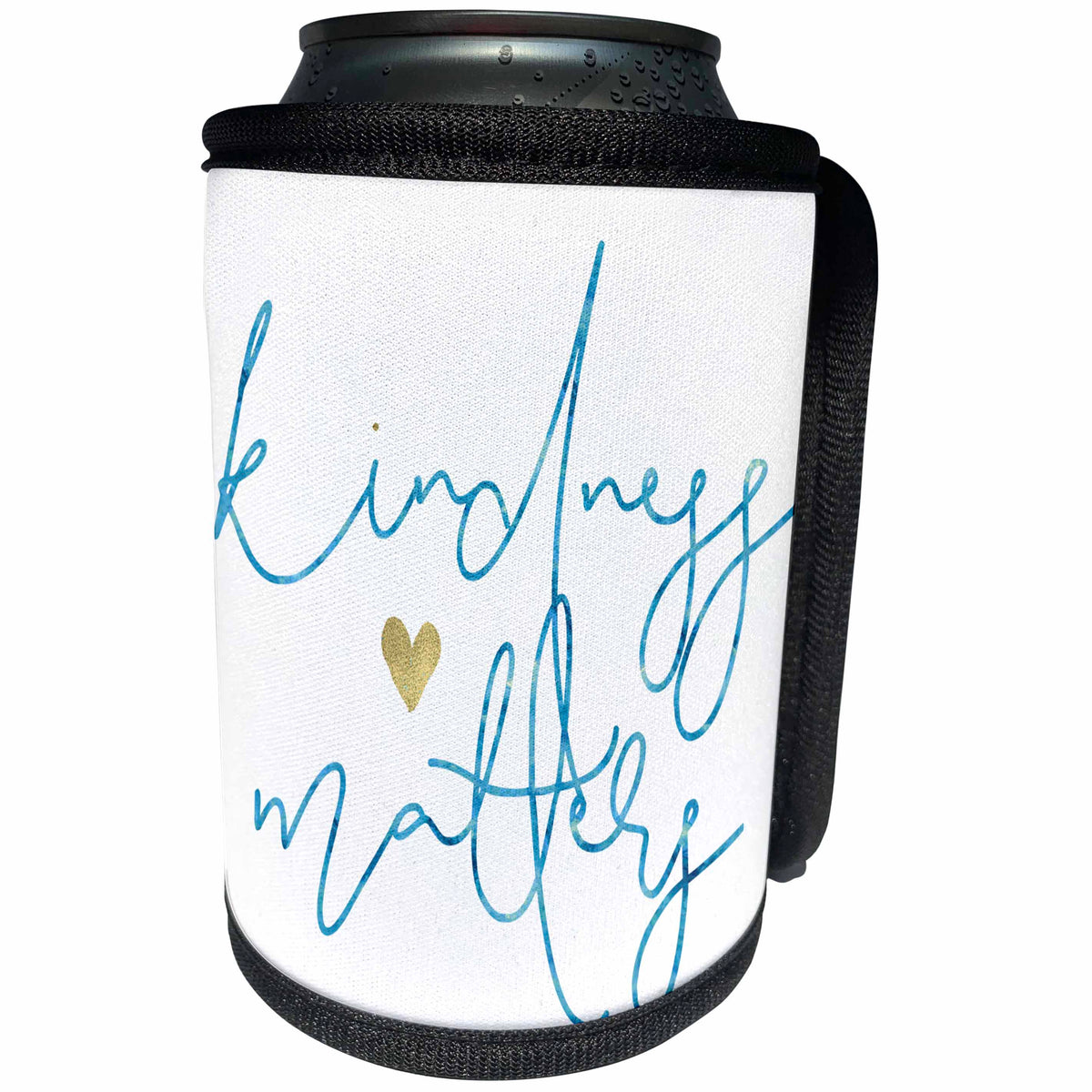 3dRose PS Inspiration - Picturing Aqua Kindness Matters Gold Heart - Can Cooler Bottle Wrap (cc_271047)