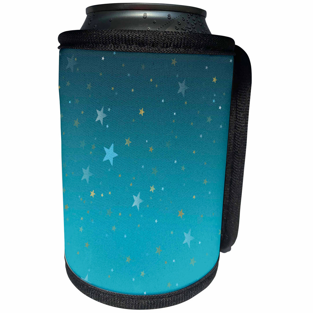 3dRose PS Chic - Picturing Aqua Gold Stars Sky - Can Cooler Bottle Wrap (cc_271050)