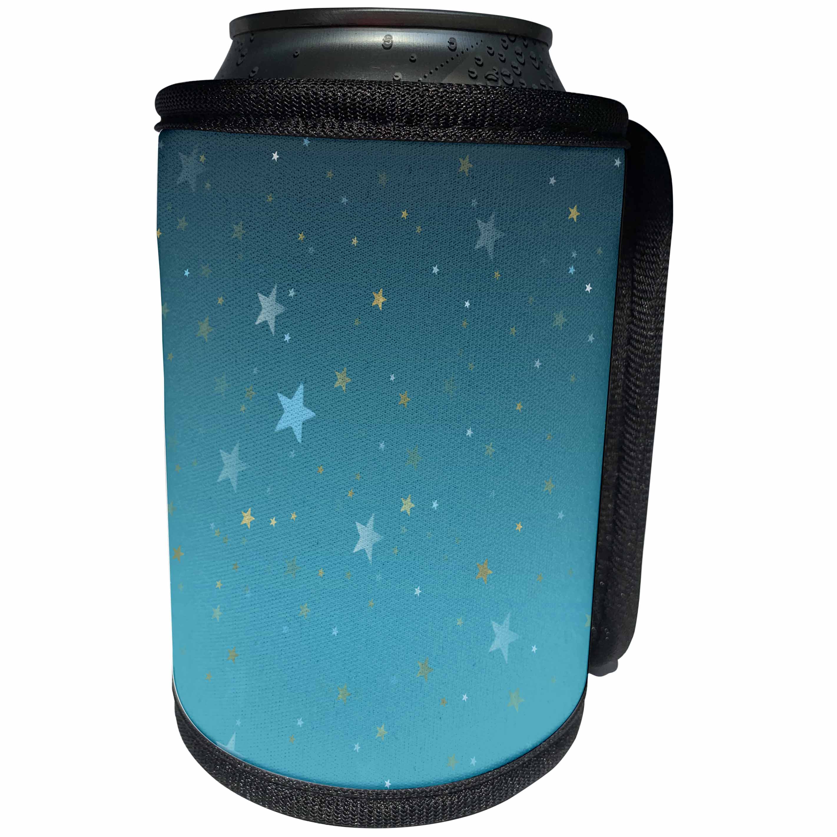 3dRose PS Chic - Picturing Aqua Gold Stars Sky - Can Cooler Bottle Wrap (cc_271050)